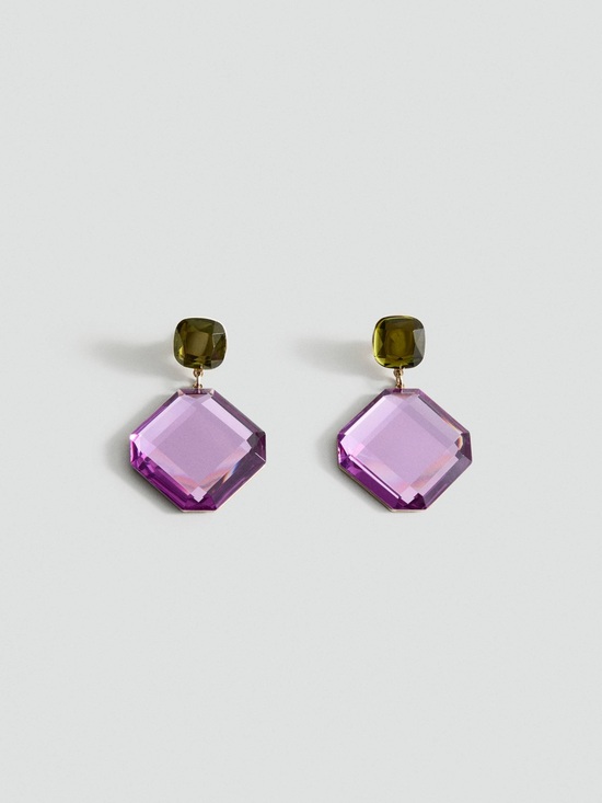 Mango Jewelry - Mango Purple and Olive Green Drop Crystal Earrings